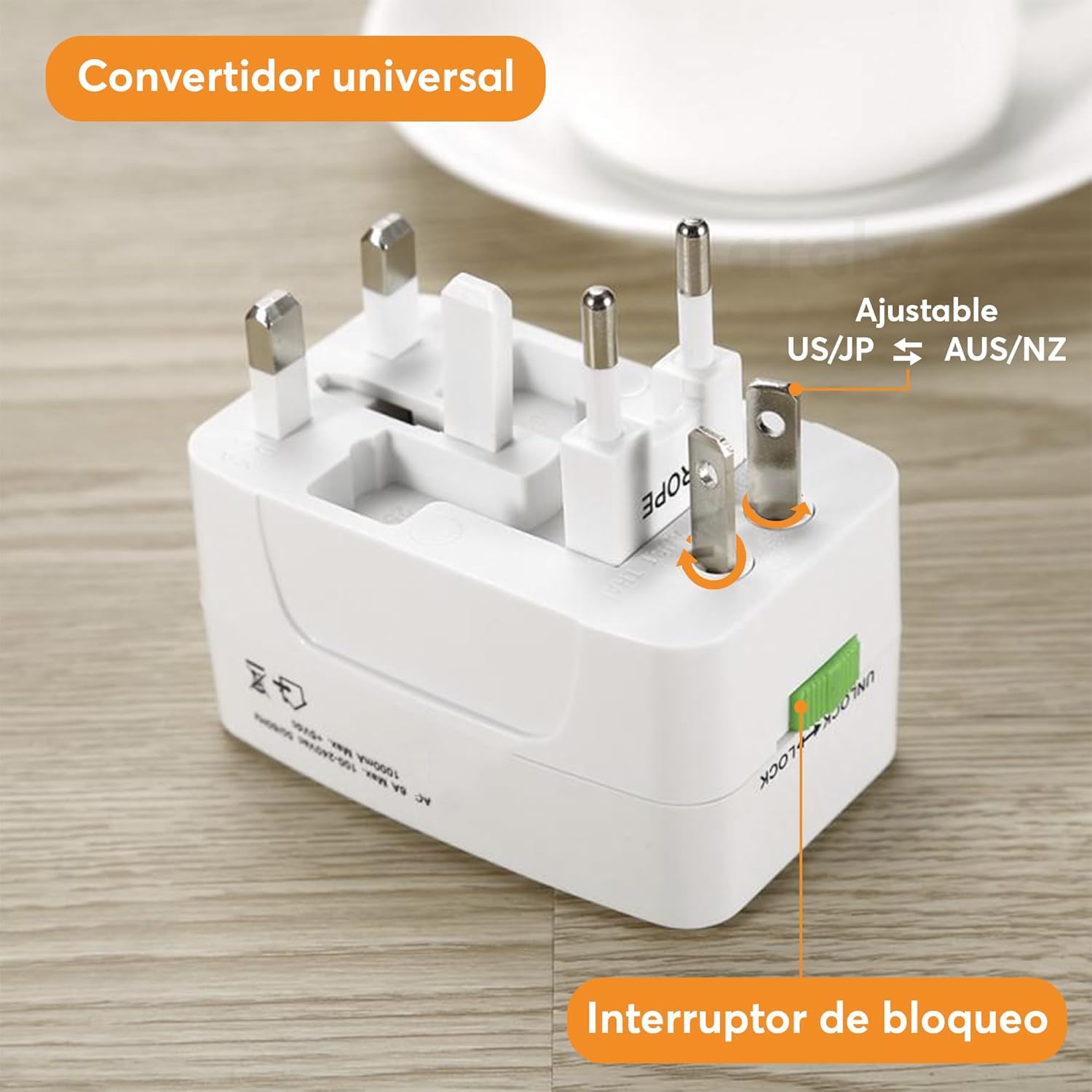 Clavija Adaptador Universal De Viaje Blanco